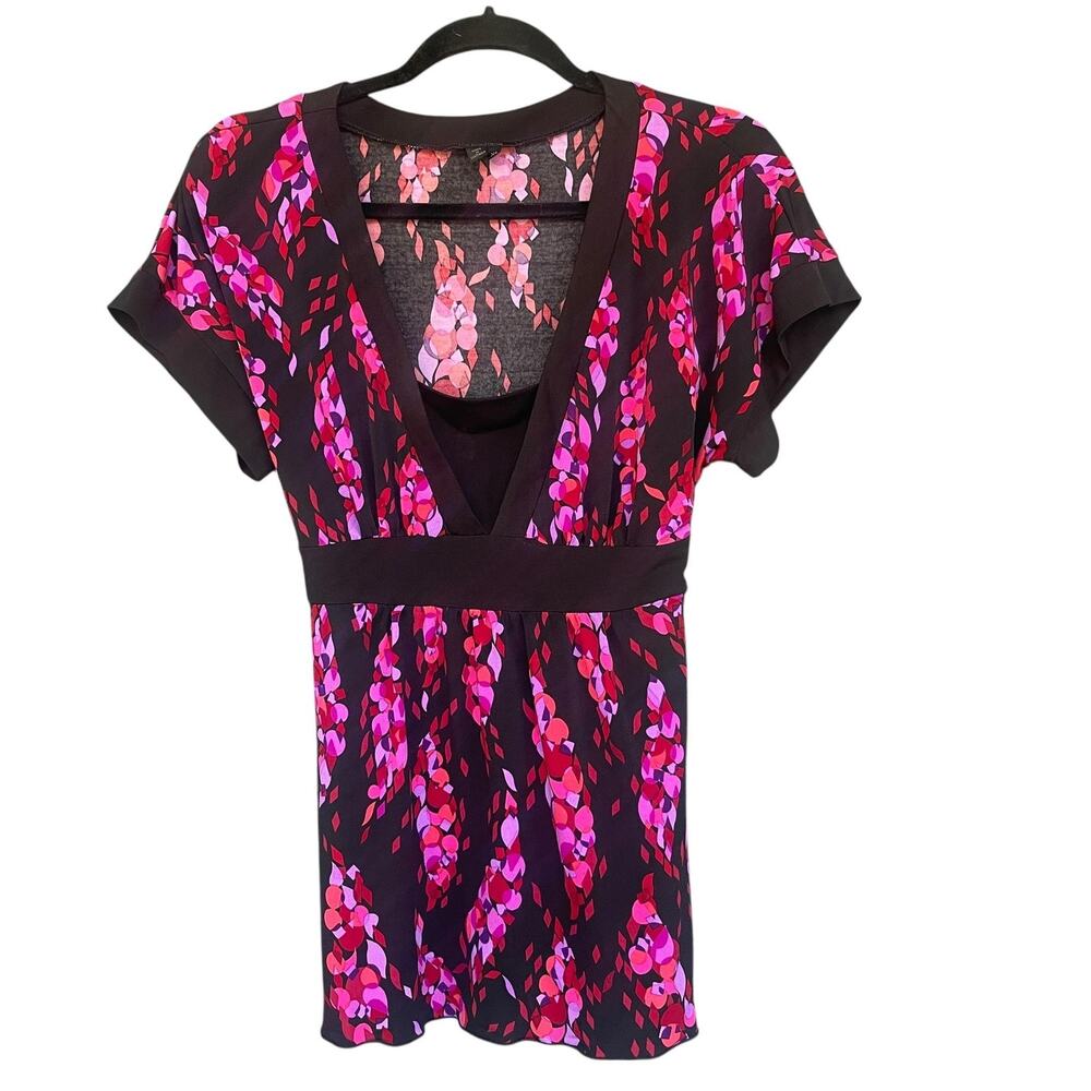 My Michelle Shirt Womens XL Black Pink Purple Empire Waist Deep V-Neck Tunic Y2K